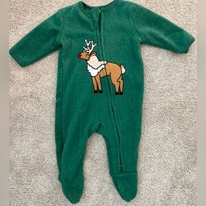 Monica + Andy Fleece Zipper One-Piece - Green Reindeer 0-3 month Christmas